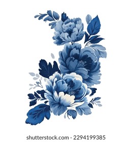 Vintage Watercolor Blue Flowers isolated vector.