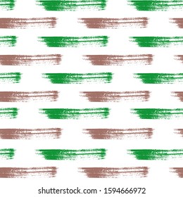Vintage watercolor brush stripes seamless pattern. Green and brown paintbrush lines horizontal seamless texture for background. Hand drown paint strokes design. For print.