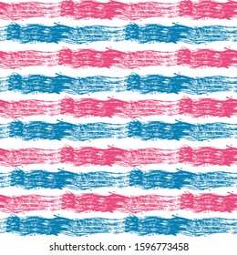 Vintage watercolor brush stripes seamless pattern. Azure and pink paintbrush lines horizontal seamless texture for background. Hand drown paint strokes decoration. For print.