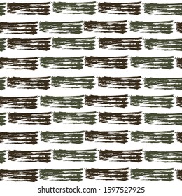 Vintage watercolor brush stripes seamless pattern. Green and brown paintbrush lines horizontal seamless texture for backdrop. Hand drown paint strokes design. For print.