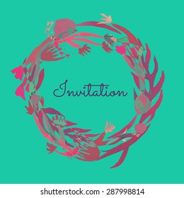 Vintage Watercolor Card with Blooming Flowers. Invitation card. Vector Illustration.