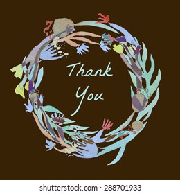 Vintage Watercolor Card with Blooming Flowers. Thank You Card. Vector Illustration.