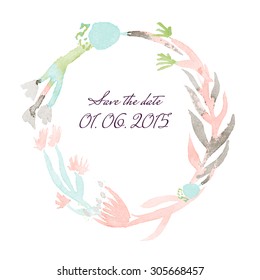 Vintage Watercolor Card with Blooming Flowers. Save the date. Vector Illustration