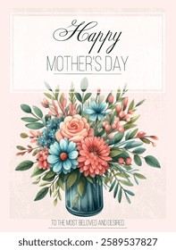 Vintage Watercolor Mother’s Day Card with Soft Floral Accents