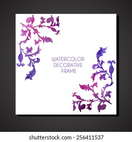 Vintage  watercolor decorative vector corner frame. Templates for wedding invitation.