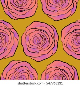 Vintage watercolor floral vector wedding invitation with abstract English roses, botanical natural yellow, pink and violet rose seamless pattern.