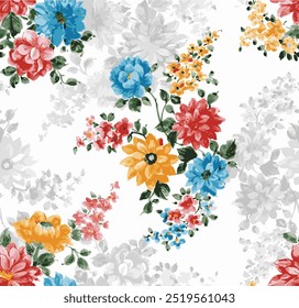 vintage watercolor  flower bunch pattern isolated on white background. hand drawn botanical flower arrangements. design for wallpaper, fabric, fashion prints, wrapping paper.