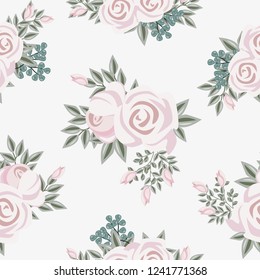 vintage watercolor flower ornament seamless pattern, rose flower pastel color