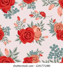 vintage watercolor flower ornament seamless pattern, rose flower pastel color