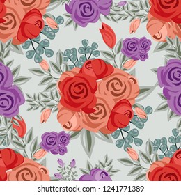 vintage watercolor flower ornament seamless pattern, rose flower pastel color