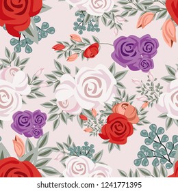 vintage watercolor flower ornament seamless pattern, rose flower pastel color