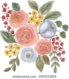 Vintage watercolor flower painting arrangement design