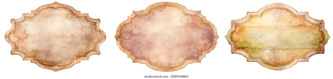 Vintage watercolor frames, elegant design, soft colors, decorative borders, artistic style, perfect for invitations.