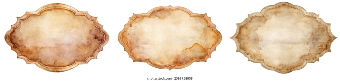 Vintage watercolor frames, elegant design, rustic style, antique appearance, perfect for invitations, decorative elements.