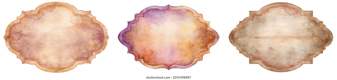 Vintage watercolor frames, elegant design, soft pastel colors, artistic texture, perfect for invitations, creative projects.