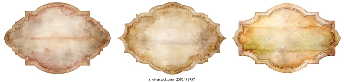 Vintage watercolor frames, soft neutral tones, elegant design, decorative elements, perfect for invitations, announcements, or branding.