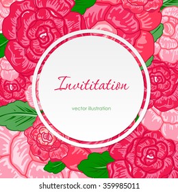 Vintage Watercolor Greeting Card with Blooming Flowers. Roses, Wildflowers and Peonies, Vector Illustration 