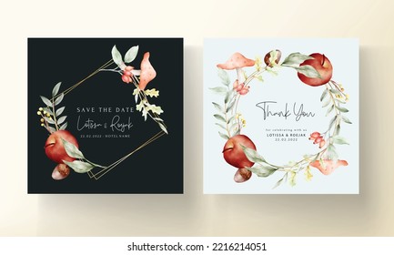 vintage watercolor hand drawn botanical apple and floral invitation card