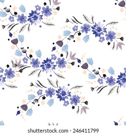 Vintage watercolor pattern with small flowers. Hand painting. Watercolor. Seamless pattern for fabric, paper and other printing and web projects.