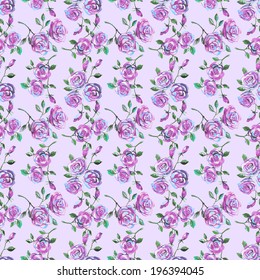 Vintage Watercolor Pink Rose Background. Retro Style Floral Seamless  Pattern. Hand Painted Flowers.