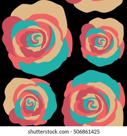 Vintage watercolor roses. Hand drawn vector seamless pattern in pink colors.