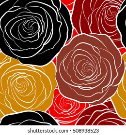 Vintage watercolor roses. Hand drawn vector seamless pattern in red colors.