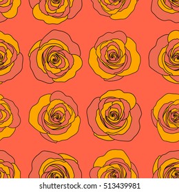 Vintage watercolor roses. Hand drawn vector seamless pattern in pink and yellow colors.