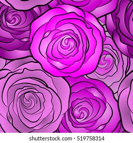 Vintage Watercolor Roses (hand drawn). Vector seamless pattern of abstract roses.