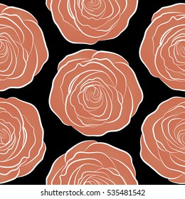 Vintage watercolor roses. Hand drawn vector seamless pattern in orange colors.