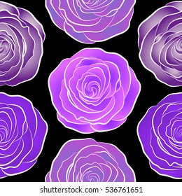 Vintage watercolor roses. Hand drawn vector seamless pattern in violet, neutral and purple colors.