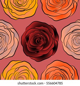Vintage Watercolor Roses (hand drawn). Vector seamless pattern of abstract yellow, pink and orange roses.