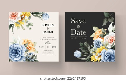 vintage watercolor spring flower wedding invitation card set