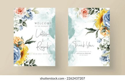 vintage watercolor spring flower wedding invitation card set