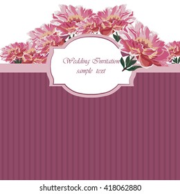 Vintage Watercolor Spring peonies flower card. Vector Vintage beautiful peony flowers card. Flourish flowers background for greeting cards, wedding, fabrics, textile