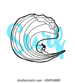 Vintage watercolor summer surf print with typography design Surf. Tropical vector design, fashion print, T-shirt design.