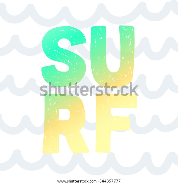 Vintage watercolor summer surf print with\
typography design, palm trees and lettering Surf. Tropical vector\
set, fashion print, T-shirt\
design.