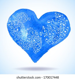 Vintage watercolor valentines day vector background with lacy heart