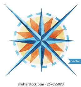  vintage, watercolor, wind rose compass