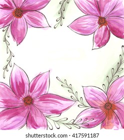 Vintage watercolour background with ancient flowers like magnolia and branches in hand drawn style, hand-drawn vector illustration