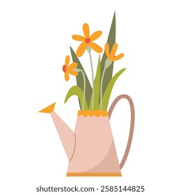 Vintage Watering Can with Yellow Flowers – Charming Botanical Illustration for Rustic and Garden-Themed Designs