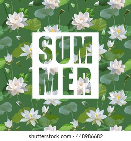 Vintage Waterlily Flowers in Watercolor Style. T-shirt Graphic Design. Vector