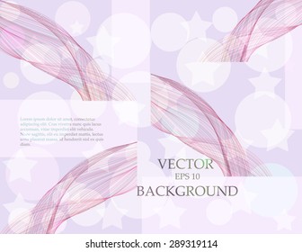 Vintage wave  background / template / slide, lace tape / ribbon with big circle and stars, abstract design in light violet colors