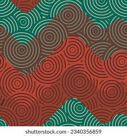 Vintage wave with circles. Seamless pattern
