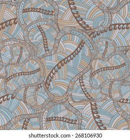 Vintage wave line and curl Hand-drawn abstract colorful vector pattern