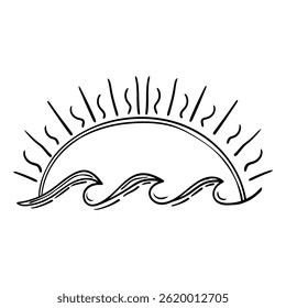 Vintage ondas desenho do oceano, estilo de esboço de doodle