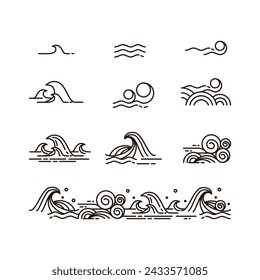 Vintage waves set. High waves. Sea. Logo or letter design element. sea ​​waves. Vector illustration.