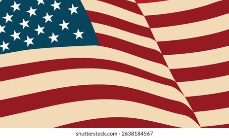 Vintage Waving United States Flag Design with Retro Colors and Textures