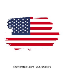 Vintage waving USA flag. Vector waving American flags on grunge texture.