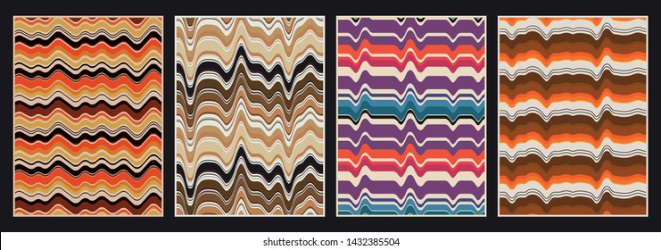 Vintage Wavy Backgrounds, Patterns from the 1970s, Retro Colors