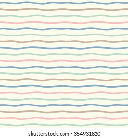Vintage wavy stripes seamless pattern. Endless colorful waves. Streaks on light yellow backdrop. Striped retro background. Soft pastel colors.